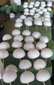 Cut balls ready for painting