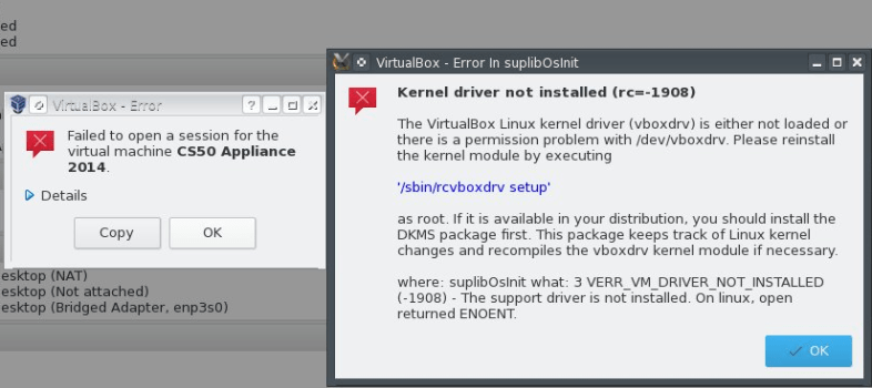 error message from VirtualBox